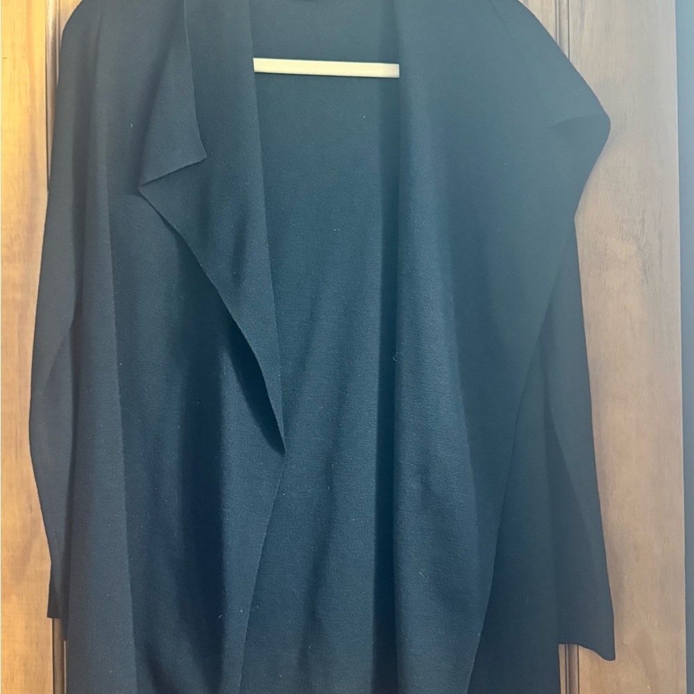 Theory Stretch Open Front Wool Cardigan/Sweater, Black - Picture 3 of 15